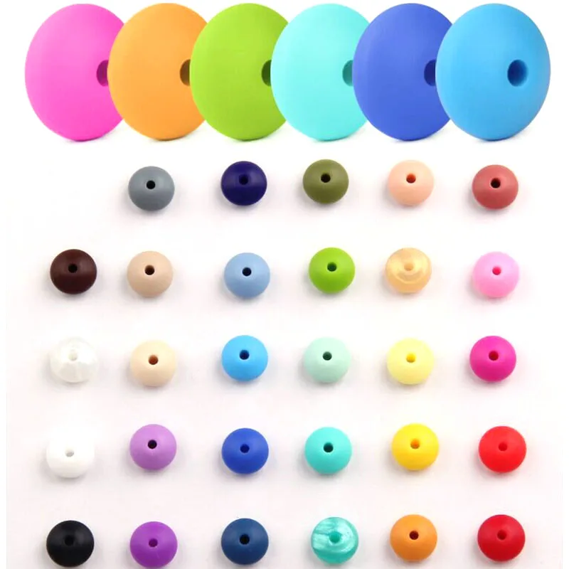 Murah 100 Pcs Gigi Mainan Abacus Manik Silikon Lentil 12 Mm * 7 Mm BPA Free BABY Mainan Gigi DIY Teether kalung Manik Perhiasan Perawatan Bayi