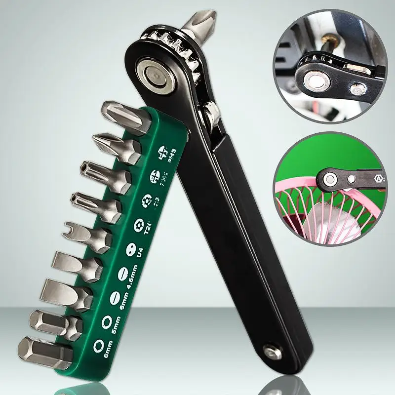 

Black Precision Mini Ratchet Driver 9 Bits Tool Set Screwdriver for Philips Flathead Torx Micro Multifunction Wrench Tools Sets
