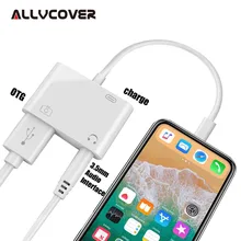 ФОТО allvcover usb 3.0 camera reader cable adapter 3 in 1 audio charge otg for iphone x 7 8 plus 3.5mm earphone for lightning adapter