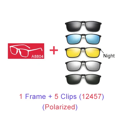 Ralferty, магнитные солнцезащитные очки, мужские, 5 в 1, поляризационные, на застежке, солнцезащитные очки, женские, квадратные, солнцезащитные очки, ультра-светильник, очки ночного видения, A8804 - Цвет линз: 1 Frame 5 Clip 12457
