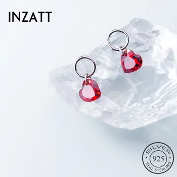 

INZATT Real 925 Sterling Silver Red Crystal Heart Romantic Drop Earrings For Women Wedding Party Cute Fine Jewelry Accessories