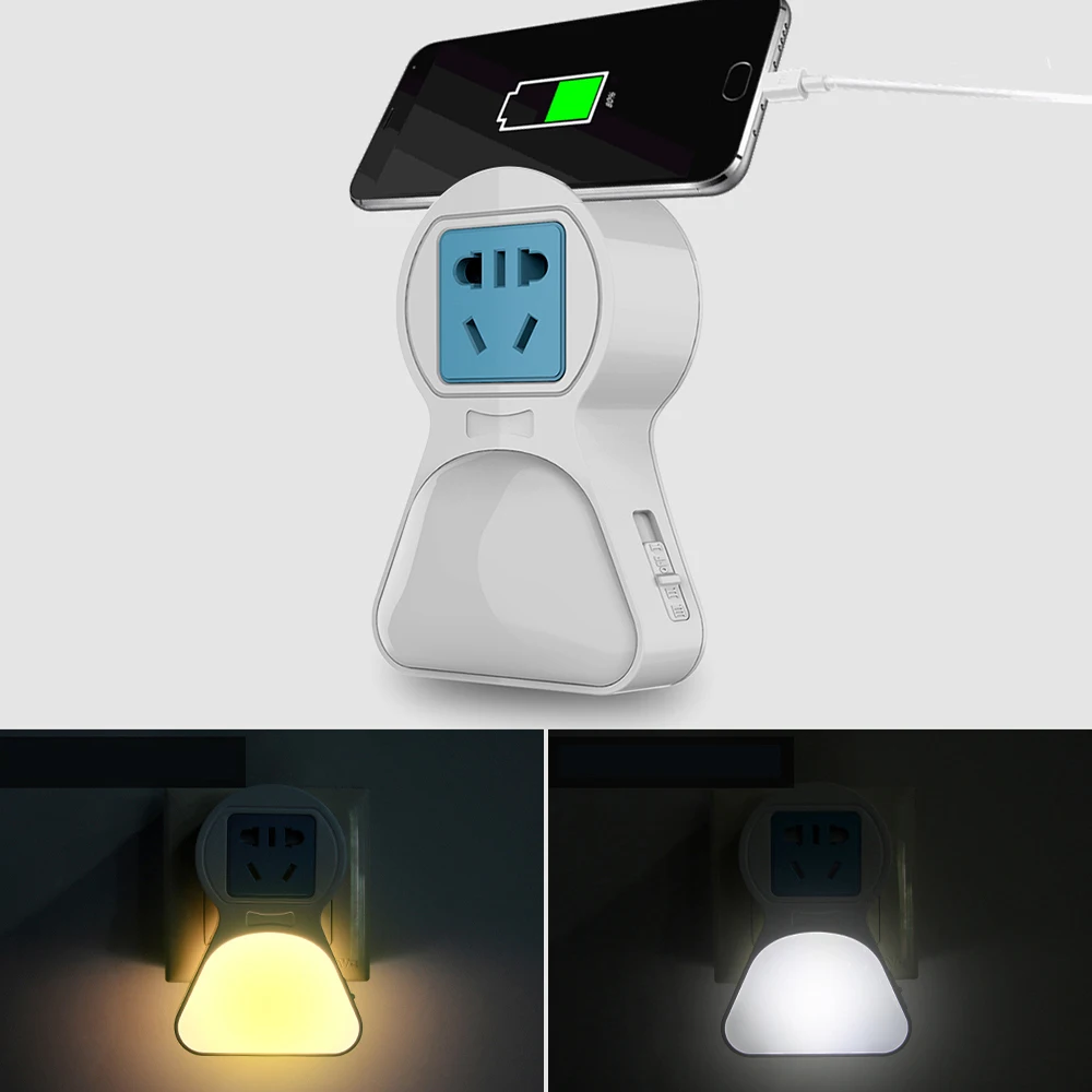 

AC100-240V Multifunction LED Socket Night Light Switch Control / Light Induction Control US/EU Plug Night Lamp USB Charger Port