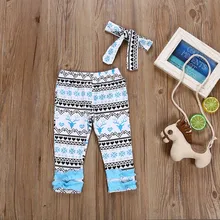 Комплект из 2 предметов, рождественские штаны для малыша младенца новорожденного с принтом оленя+ длинные штаны с принтом в виде набор повязок наряд для детей на осень-зиму костюм одежда из хлопка