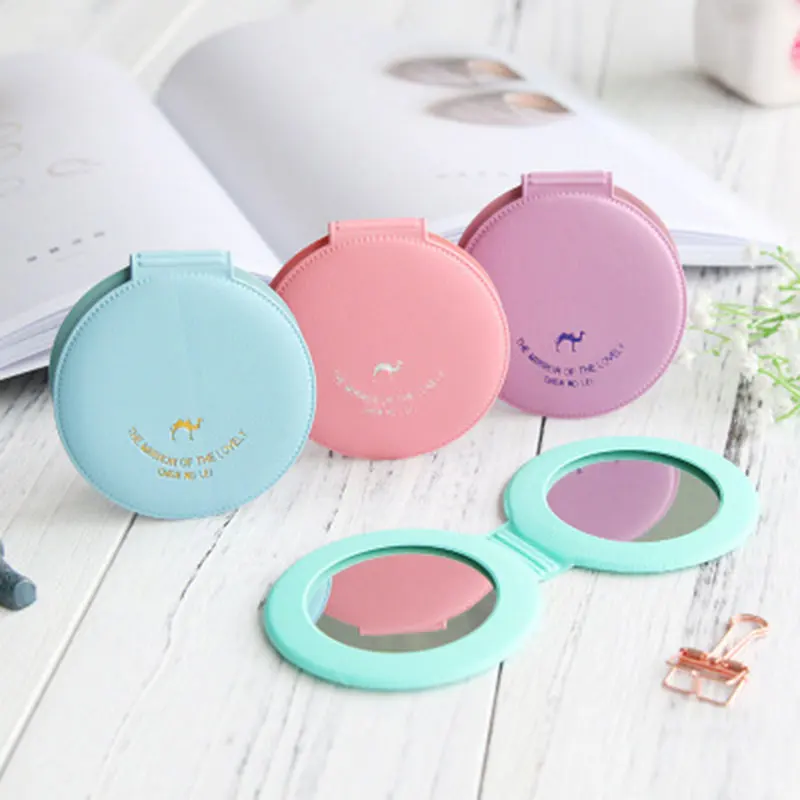 Pu Portable Folding Mirror Cute Cartoon Small Mirror For Girls Double