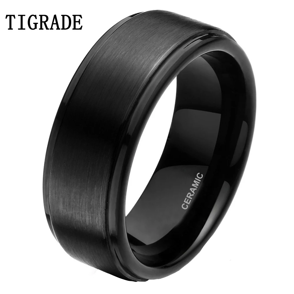 Tigarde 6mm 8mm Black Ceramic Ring Men Wedding Band