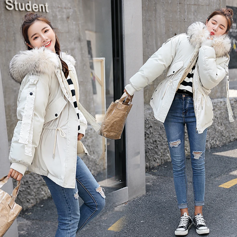 

Winter Women Parkas Thicken Warm Collect Waist coats Big fur collar Hooded Casual Solid winter Cotton padded Jackets 3XL