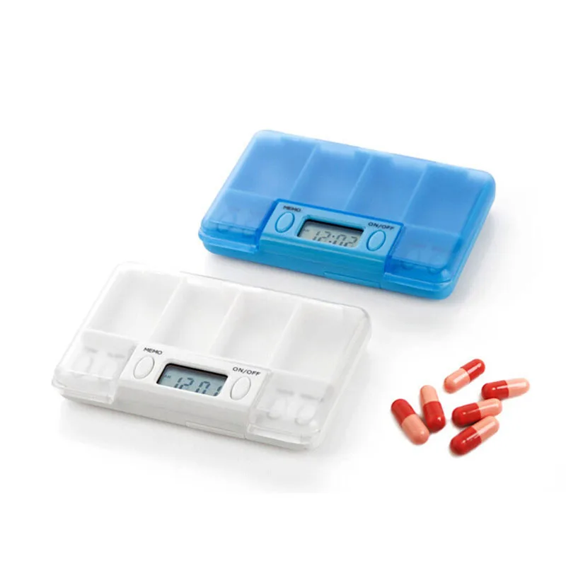 4 Grid Intelligent Plastic Storage Box Electronic Timing Reminder Medicine Boxes Alarm Timer Pills Desk Organizer Pill Container