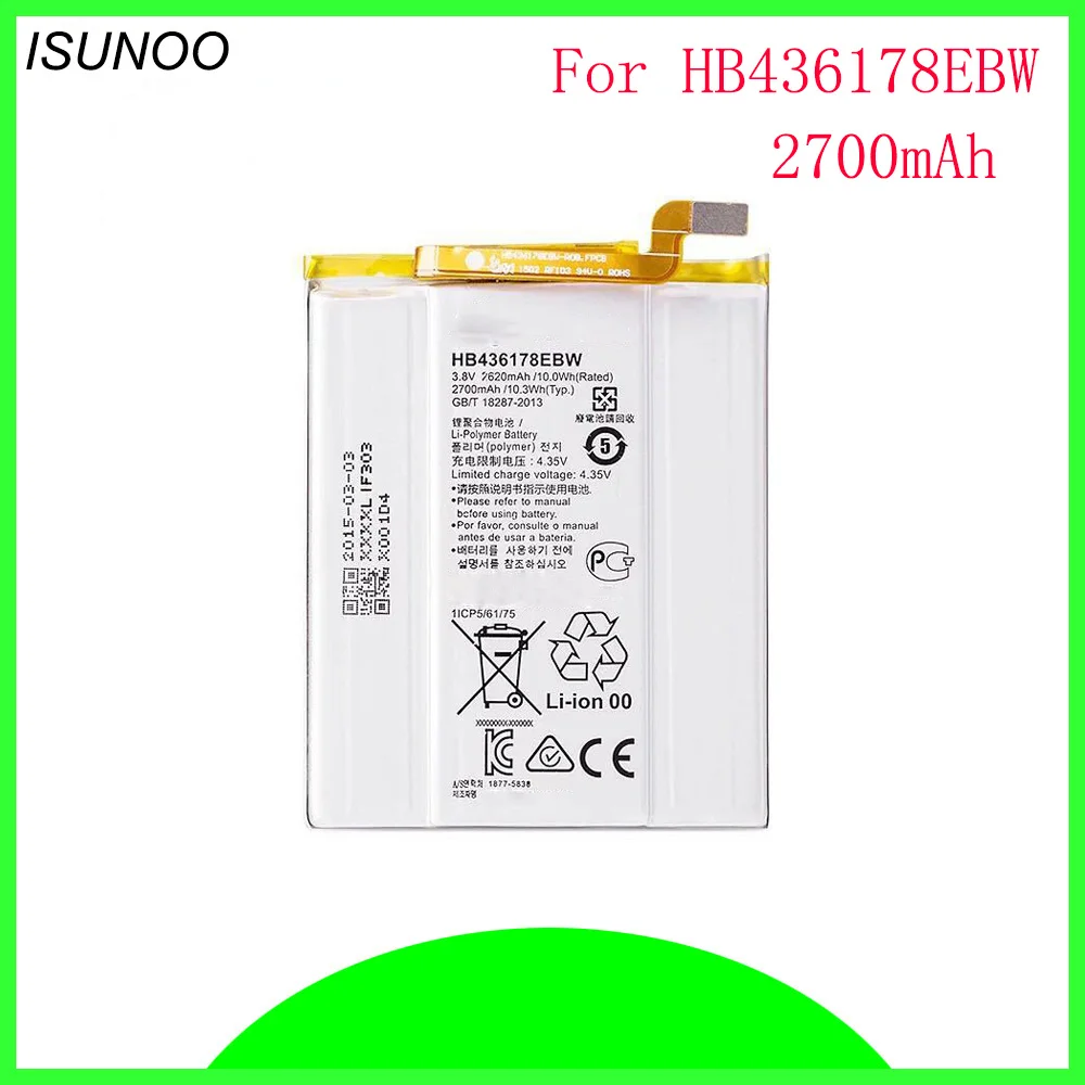 

ISUNOO HB436178EBW Mobile Phone Replacement Li-Polymer Battery Bateria 2700mAh For HUAWEI Mate S CRR-CL00 CRR-UL00 Batterie Batt