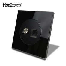 L6 черное стекло ТВ телевизионный сигнал ПК компьютер Интернет данных CAT6 настенная розетка из закаленного стекла провод аксессуары розетка