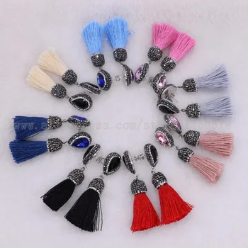 

5 pairs Multi color silk tassel earrings with glass crystal beads high quality silk dangle earrings druzy earrings 2653