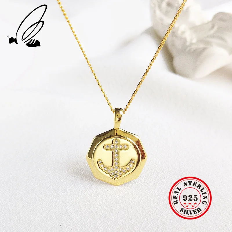 

Anchor Pendants Necklaces 925 Sterling Silver Gold Color AAA CZ Bohemian Necklace Long Collana Donna Joias Feminina Jewelry Gift