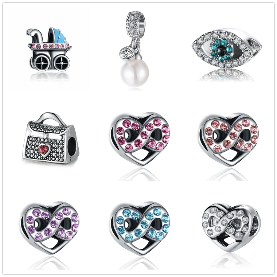 

Charm alloy Plated Bead Pram Eyes Handbag Infinity Heart Fit Pandora Charms Beads Bracelet Pendants DIY Original Jewelry Gift