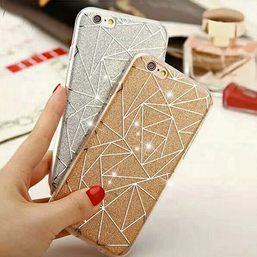LEAFBOOK For iPhone 7 6 6S 8 Plus X Cover Case Glitter Powder Silver Rhombus Soft TPU Phone Cases 7Plus 8Plus Capa |