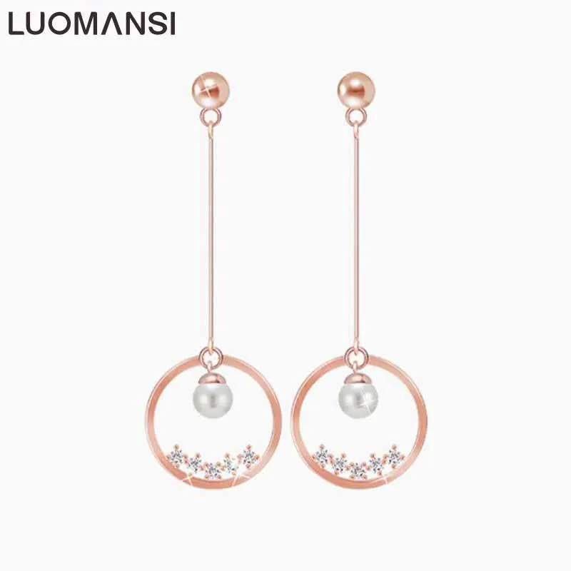 

Luomansi New Retro Fashion Pearl Earrings Large Circle Zircon Earrings For Women Hyperbole Circle Sparkling Model Jewelry