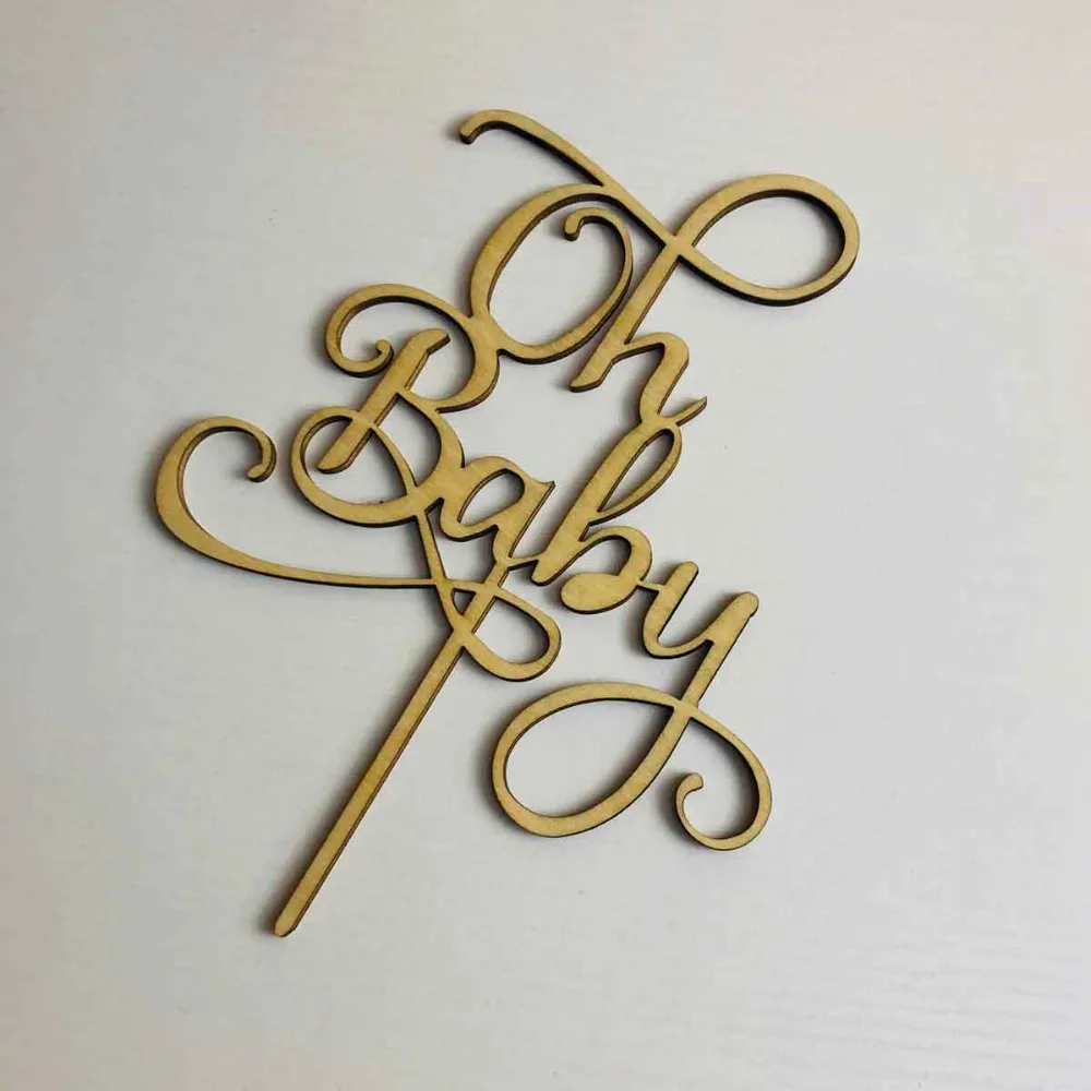 Oh Baby Cake Topper for Baby Shower Cake Decoration Wood Mirror GlodSilver Color Acrylic Cake Topper Supplies