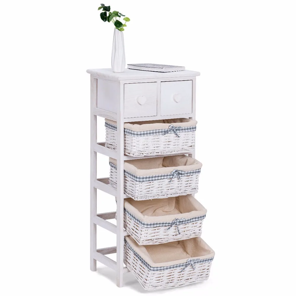 Giantex Nightstand Bedside End Table Organizer 4 Wicker Baskets Chest Cabinet Living Modern Room Furniture HW57052 Giantex Nightstand Bedside End Table Organizer 4 Wicker Baskets Chest Cabinet Living Modern Room Furniture HW57052