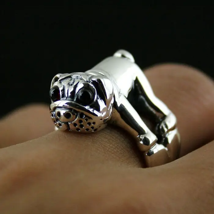 

925 pure silver ring shar pei dog ring bulldog thai silver ring vintage finger ring