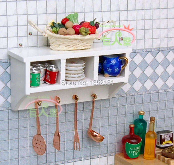 

1:12 Cute Dollhouse Miniature kitchen MINI multi function cupboard wall cabinet with hook