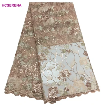 

5yards/lot high quality nigerian french lace embroidered tulle lace fabric for wedding dress,2020 Sequins lace fabric 12
