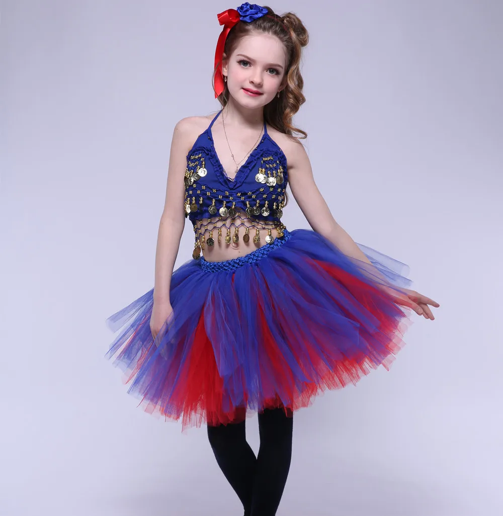 

Girl Latin Dance Dress Kids Evening Party T-show Tutu Dress Knee Length Girl Sequined Costumes for Photos Latin Belly Dance
