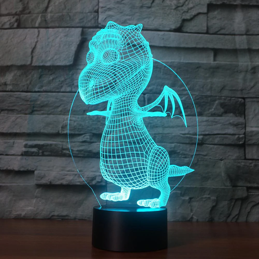 3D Милый ребенок дракон ночник светодиодный Спальня динозавров Настольный светильник 7 цветов Изменение USB для сна Освещение визуальный