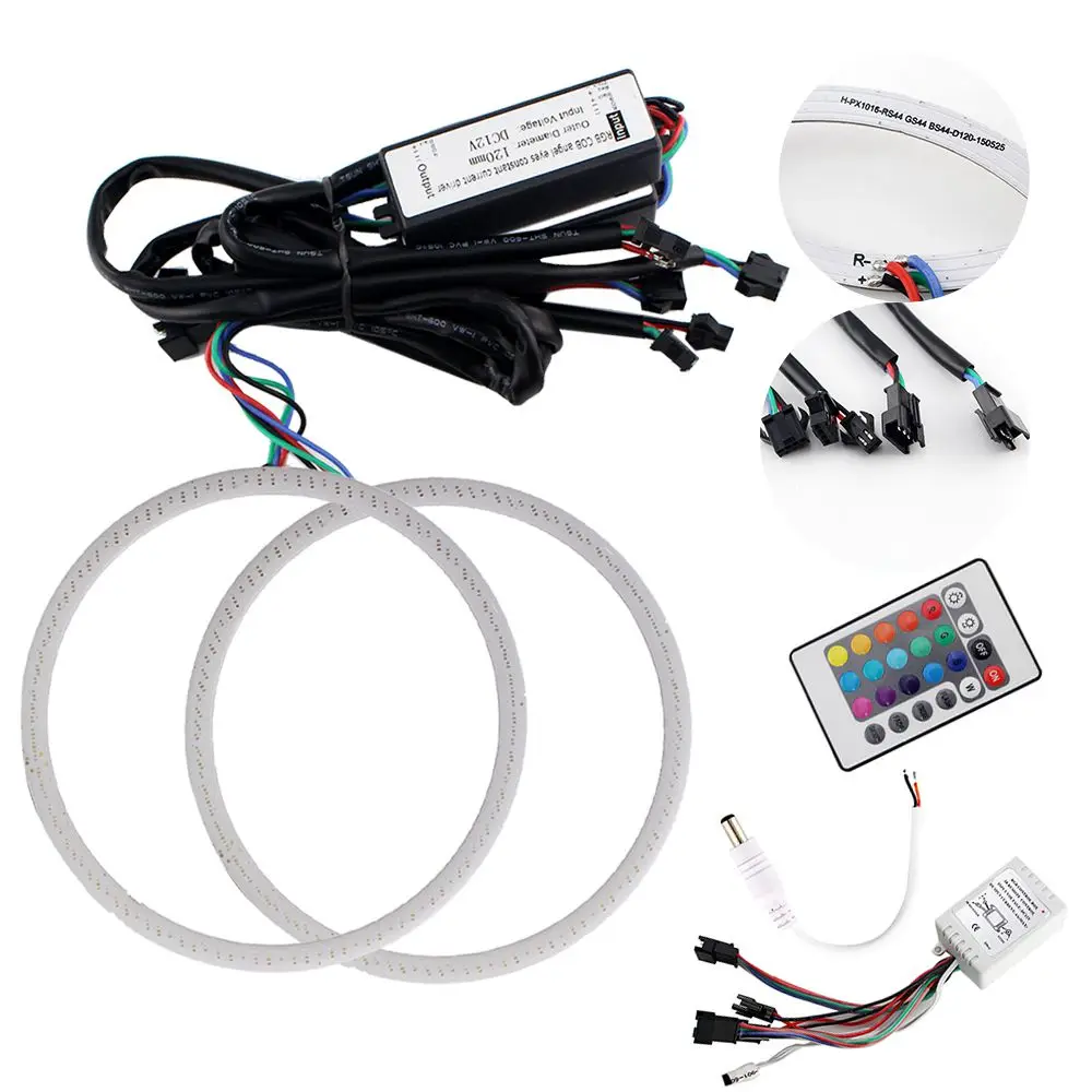 

140MM Universal MultiColor 1pair(2pcs) 141SMD LED Chips RGB LED Angel Eyes Light Headlight Halo Ring Remote Control Kit