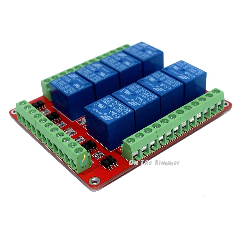 

8 way relay module / optocoupler isolation / high, low power average trigger /5V, 12V, 24V optional