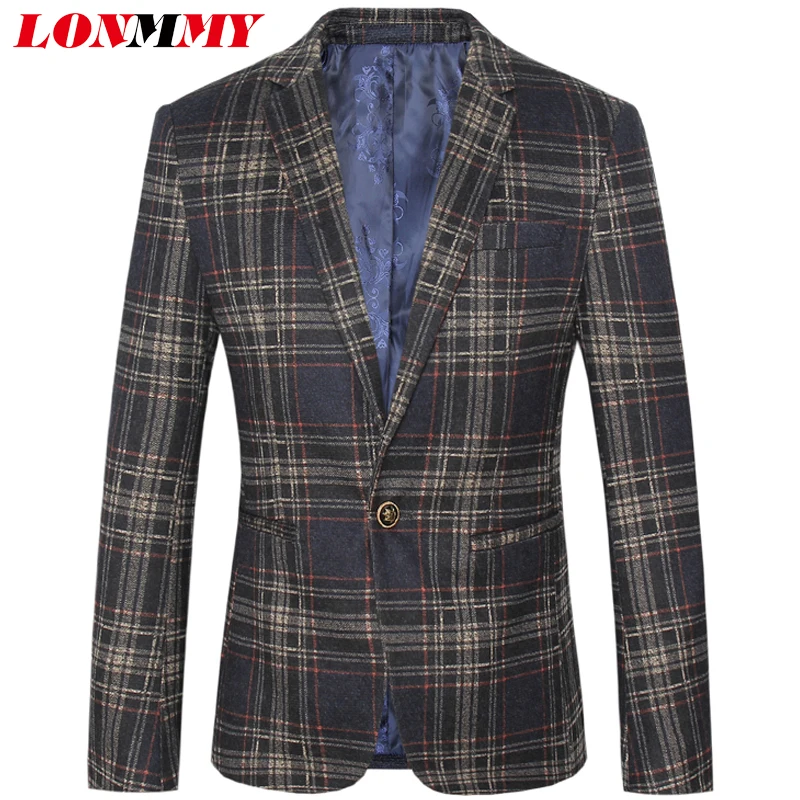 LONMMY 4XL Plaid blazers and jackets mens Slim fit Casual Wedding dress