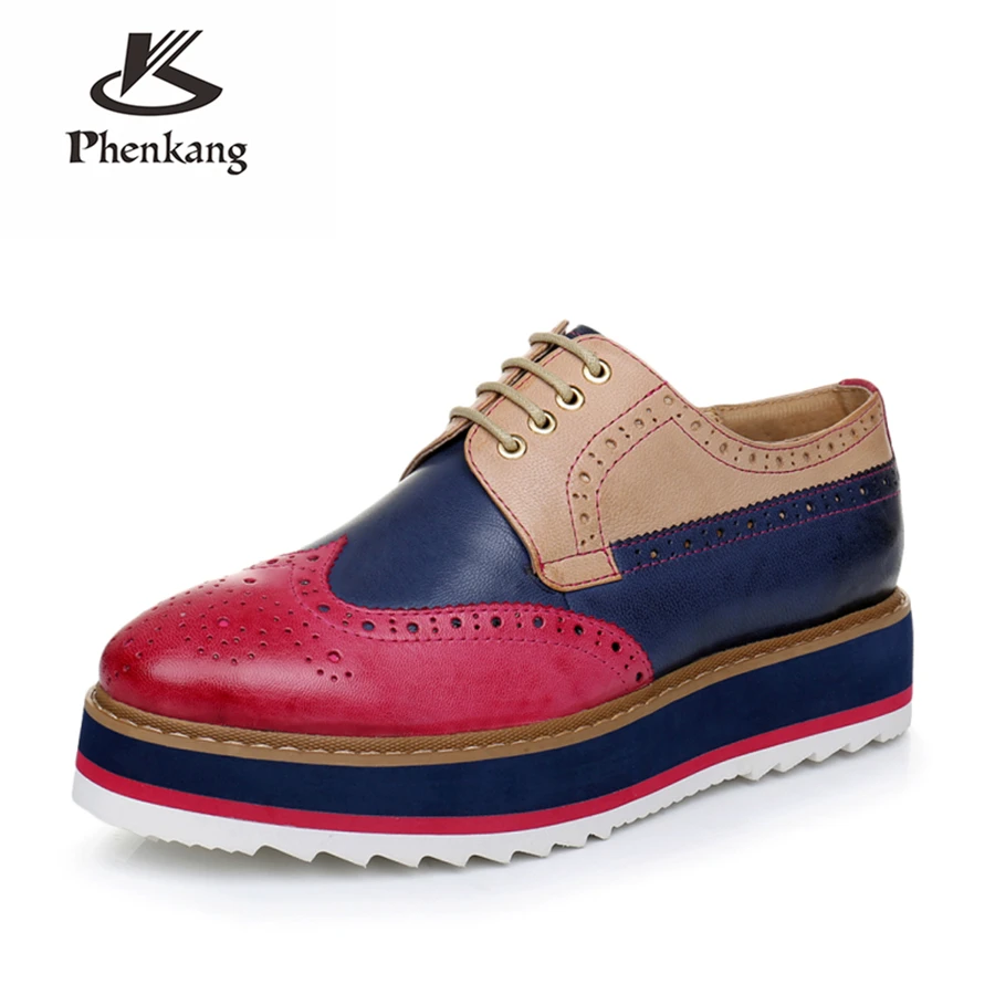 

Yinzo Women's Flats Oxford Shoes Woman Genuine Leather platform Sneakers Lady Brogues Vintage Casual Shoes For Women 2019 spring