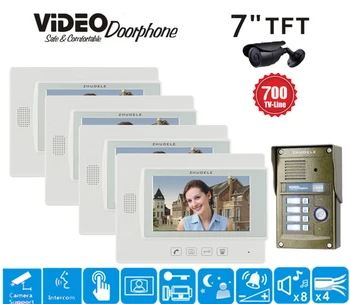 

ZHUDELE 4-Apartment 7" LCD Monitor Speakerphone Intercom Color Video Door Phone Doorbell Access Control System IR Doorphone