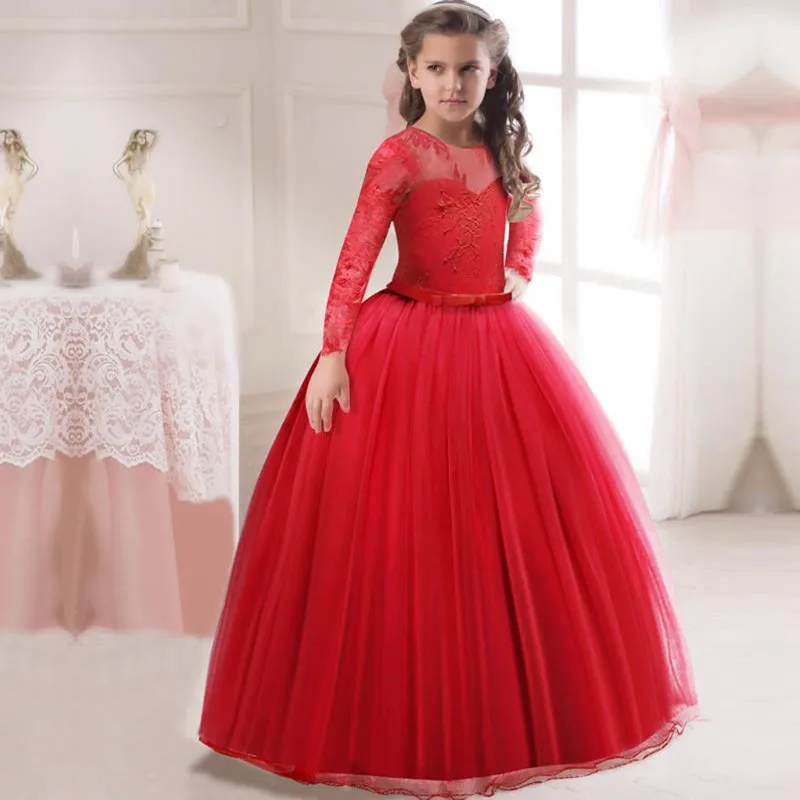 

Kid Girl Princess Wedding Children First Communion Dress 5-14Y Kids Girls Long White Lace Flower Party Ball Gown Prom Dresses
