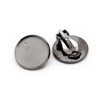 

50pcs Gun Black Alloy Round Clip Earrings Blank Bezels Tray Settings Fit 16mm Cabochon-10017411