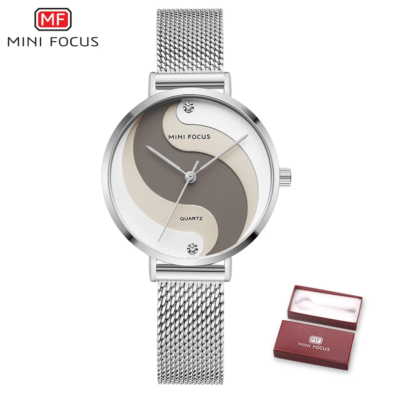 MINIFOCUS Watch Women Fashion Dress Quartz Watch Luxury Brand Ladies Full Steel Mesh Strap Waterproof Watches Female reloj mujer - Цвет: Silver