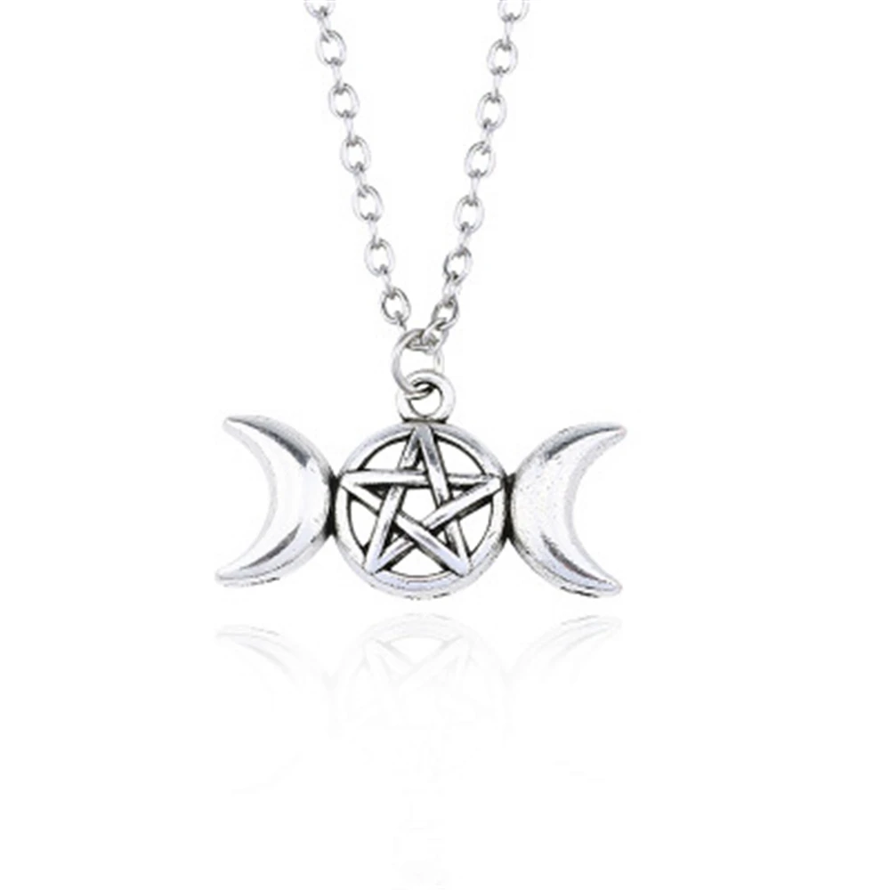 Винтажные модные ювелирные изделия Тройная Лунная богиня Wicca Pentagram Magic амулет-талисман Мужская подвеска кулон с полумесяцем женщины Тибетский колье