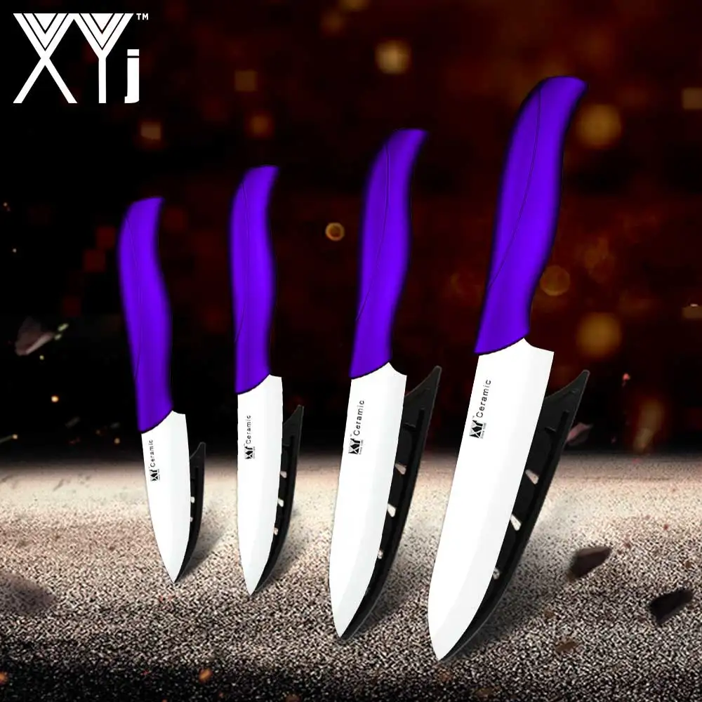 XYj Master Chef Ceramic Kitchen Knife Set 3"Paring 4"Utility 5"Slicing 6"Chef Kitchen Knife High Hardness Ceramic Cooking Tools - Цвет: Purple white