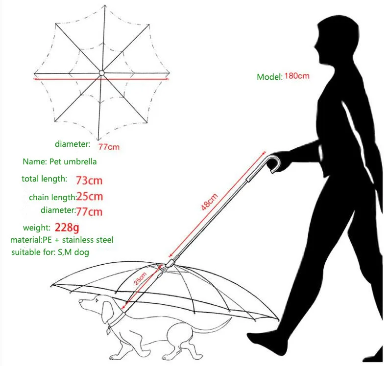 Прозрачный собачий зонтик, креативный поводок для собак, дождевик с цепью для собак, можно подгонять товары для домашних животных