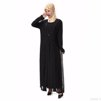 

Fashion Muslim Adult lace hollow cut Robe Musulmane Turkish Dubai Abaya Muslim Robe Arab Worship Service Embroidery Islamic robe