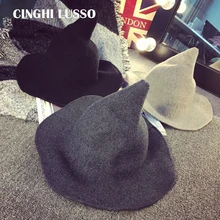 CINGHI LUSSO, корейские остроконечные шляпы ведьмы, модные черно-белые шпилы, шерсть, Осень-зима, женская вязаная Рыбацкая шапка, шапка для пеших прогулок
