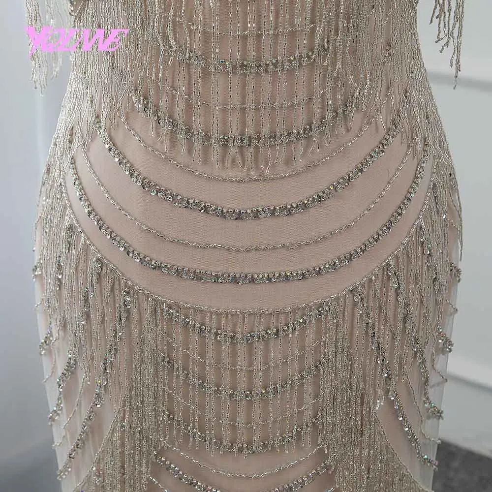 Gorgeous Rhinestones Evening Dress Long Mermaid Slit Back Prom Gown Vestido De Festa Pageant Dresses 2019 YQLNNE Gorgeous Rhinestones Evening Dress Long Mermaid Slit Back Prom Gown Vestido De Festa Pageant Dresses 2019 YQLNNE