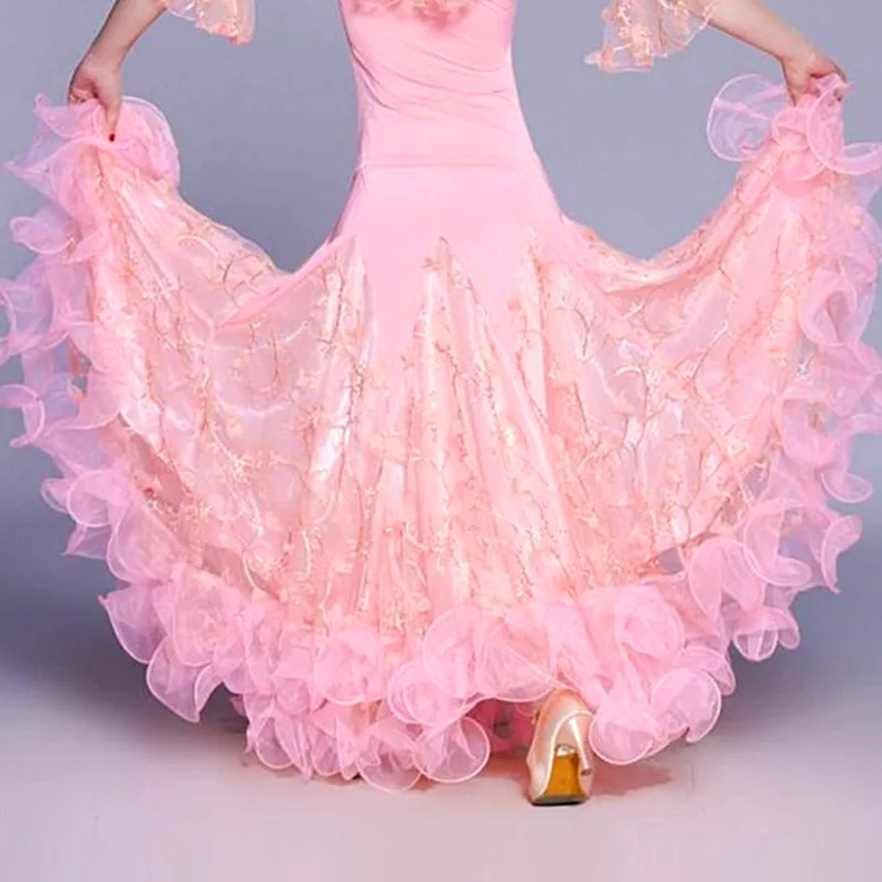 Женские Длинные бальные юбки длинная танцевальная юбка для Фламенко юбка для вальса испанская танцевальная одежда, костюмы для танцев китайская танцевальная стандартная юбка - Цвет: pink