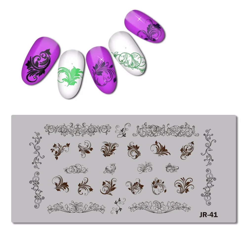 Нержавеющая сталь ногтей шаблон штамповочной пластины витиеватый угол солнце луч вихревой ветки бабочка любовь свадебный ногтей инструмент JR041-050