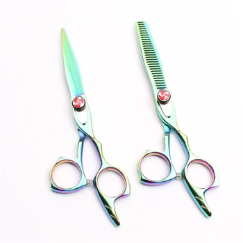 

6.0 inch Japan 440C Customized Logo Green Professional Scissors for Hairdressers Cutting Shears Thinning Scissors Style