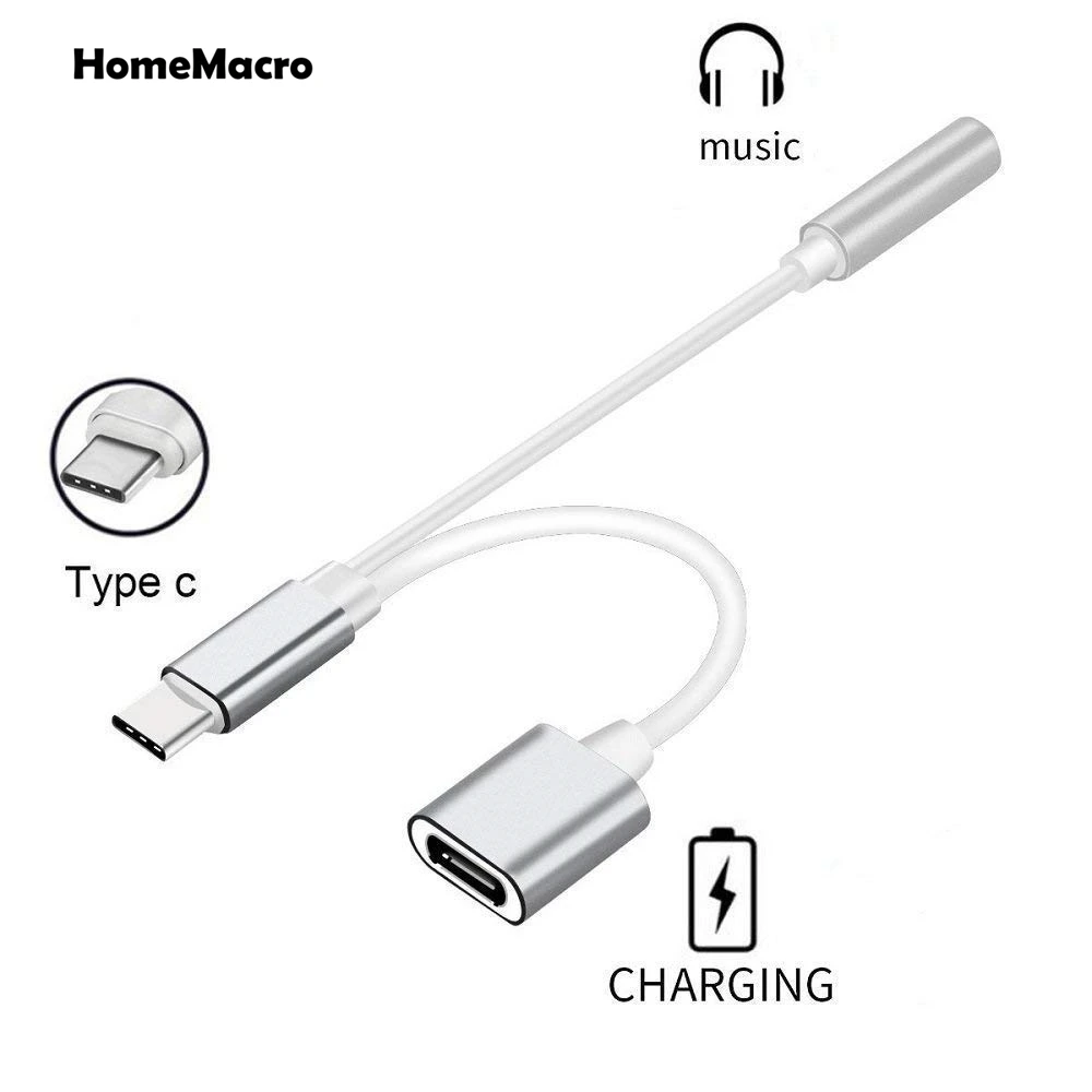 Type C to 3.5mm Audio Headphone Jack Adapter 2 in 1 Type C Charger 3.5