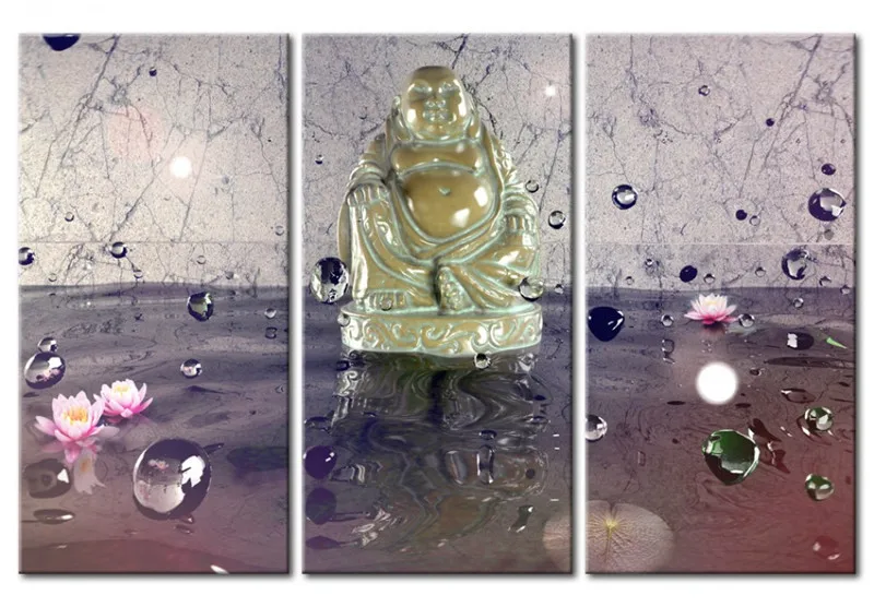 3 панели Холст Живопись статуя Будды плакаты и принты классическое искусство