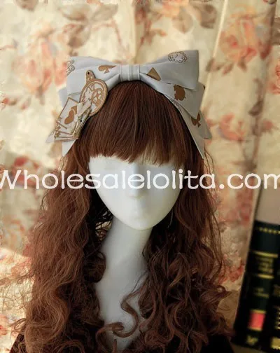 

White & Golden Alice Printing KC Lolita HeadBand Head Wear
