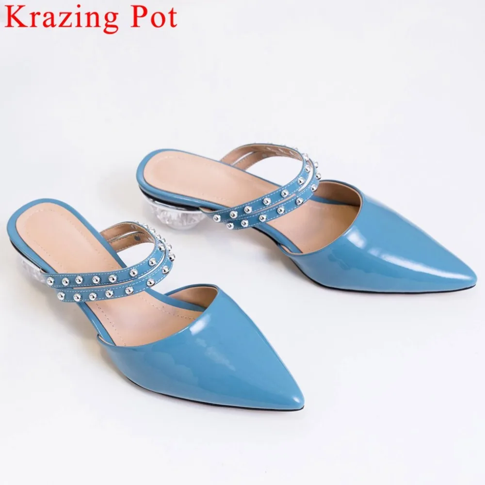 

2019 recommend Hollywood movie stars large size oxford pointed toe sexy beading crystal low heels mules elegant women pumps L25