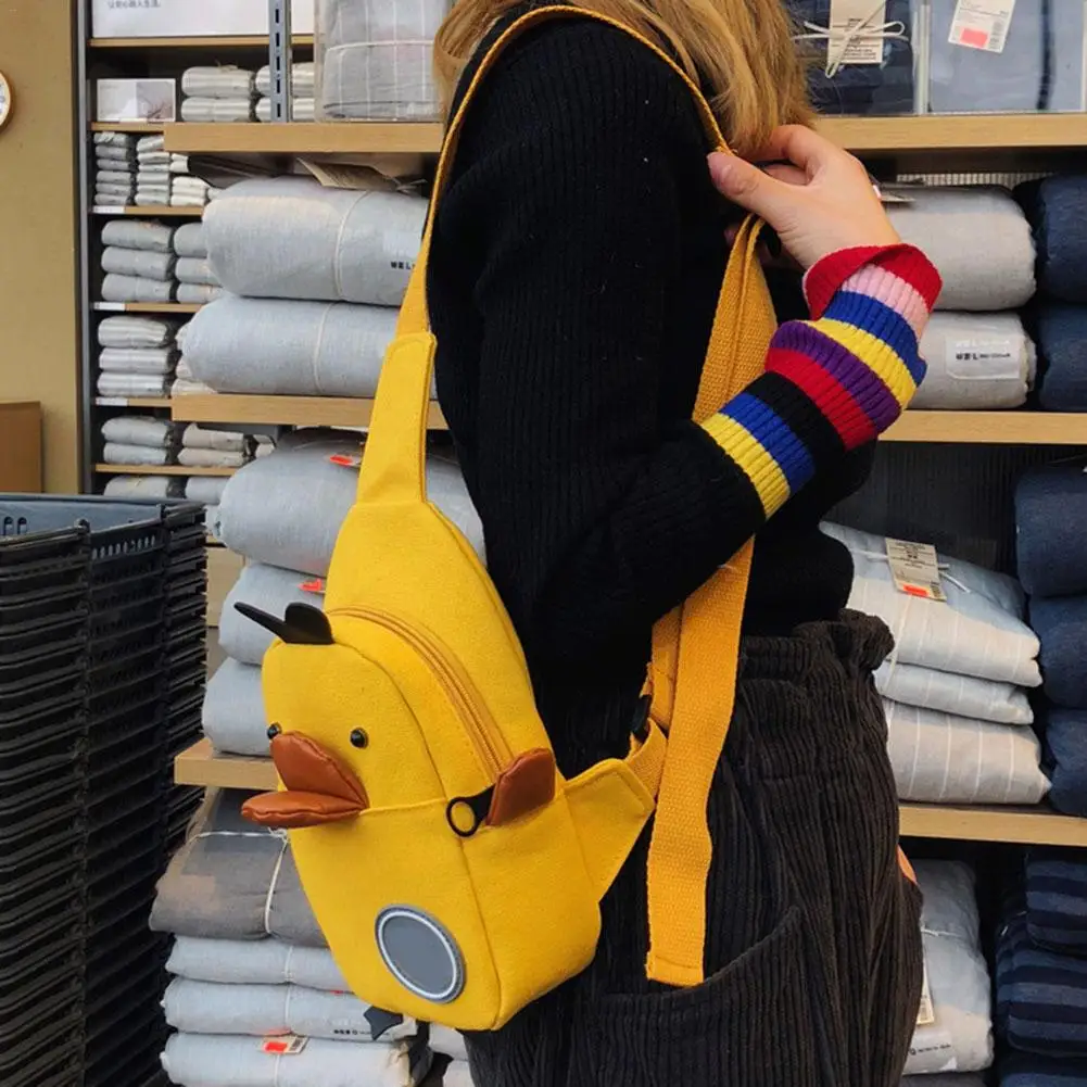 

Women Cute Small Chest Bag Cartoon Yellow Duck Canvas Shoulder Messenger Hand Bags Crossbody For Students Girls Kids Handbag Bag