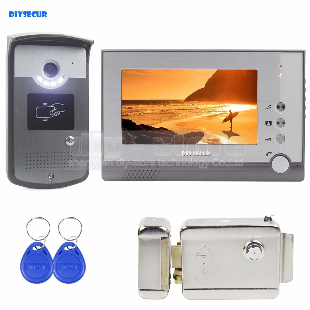

DIYSECUR Electric Lock 7 inch TFT Color LCD Display Video Door Phone Visual Intercom Doorbell ID Unlocking RFID Camera