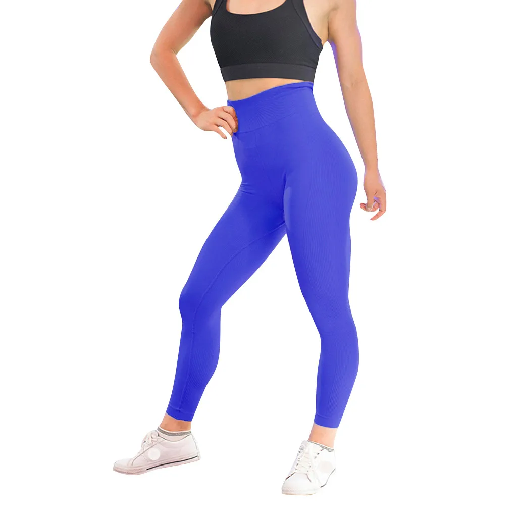 Женские повседневные однотонные Саржевые штаны для фитнеса, бега, йоги, спортивная одежда, женские бесшовные леггинсы - Цвет: Синий
