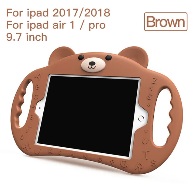 PZOZ для ipad 2, 3, 4 Air 1/Air 2/Pro 9,7 мини, на возраст 1, 2, 3, 4, Силиконовый противоударный чехол из мягкого нетоксичного детей для ipad держатель чехол - Цвет: For ipad 2018 Brown